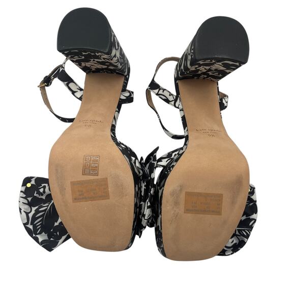 Kate Spade Lucie Tropical Foliage Silk Platform Heels Sandals Black White 9 - Picture 7 of 11
